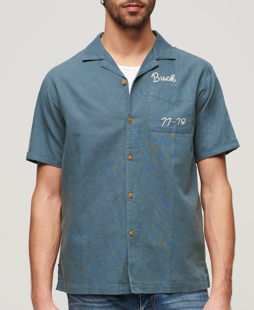 camisa resort de manga curta na cor lauren navy