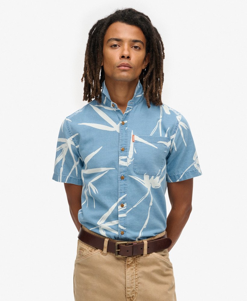 camisa vintage de manga curta loom em bambu com lavagem pesada.