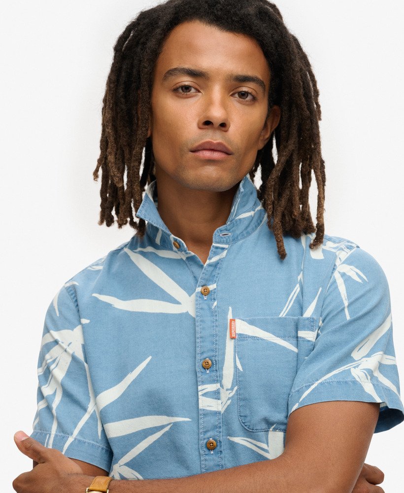 camisa vintage de manga curta loom em bambu com lavagem pesada.