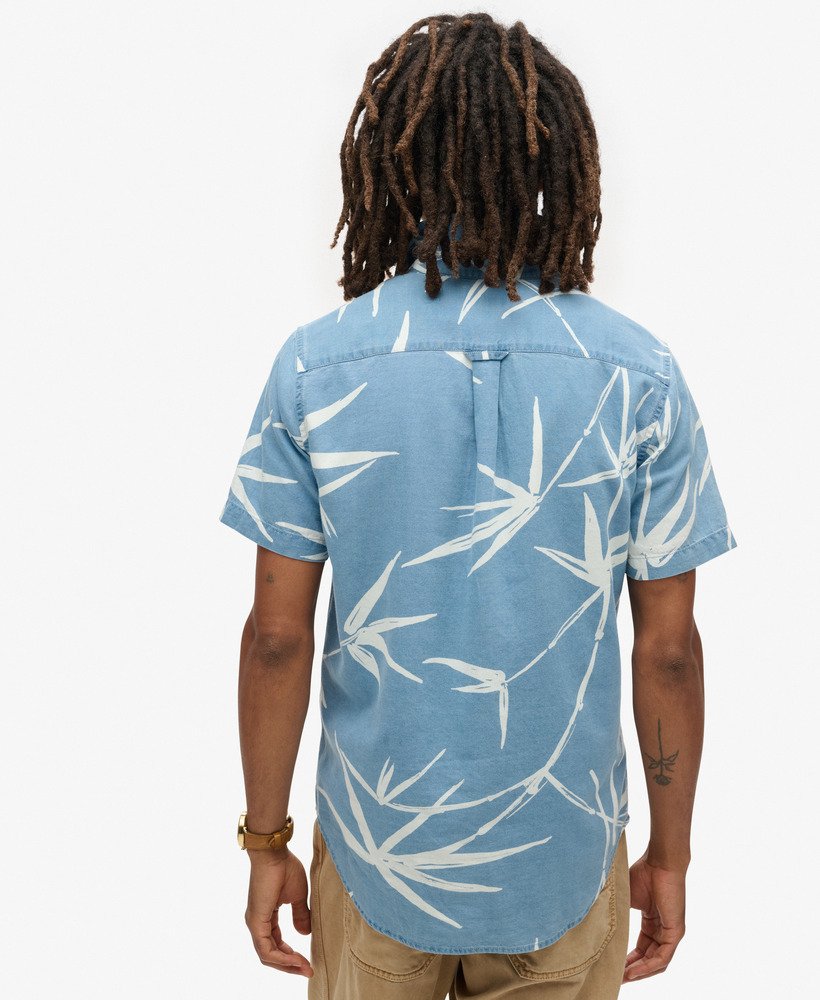 camisa vintage de manga curta loom em bambu com lavagem pesada.