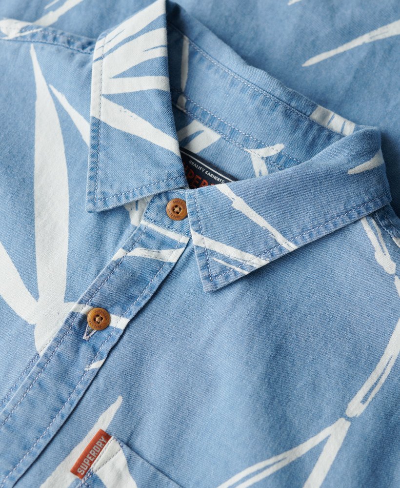 camisa vintage de manga curta loom em bambu com lavagem pesada.