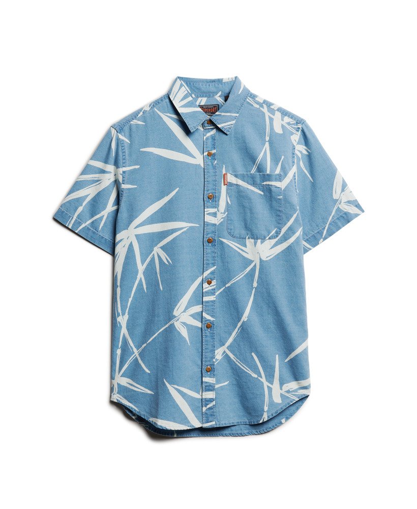 camisa vintage de manga curta loom em bambu com lavagem pesada.