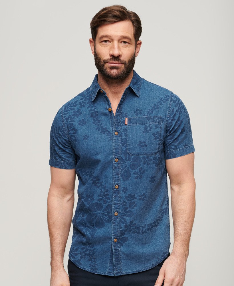 camisa vintage de manga curta loom na cor surf school indigo