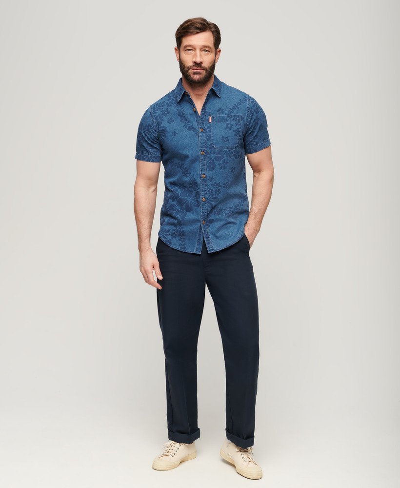 camisa vintage de manga curta loom na cor surf school indigo