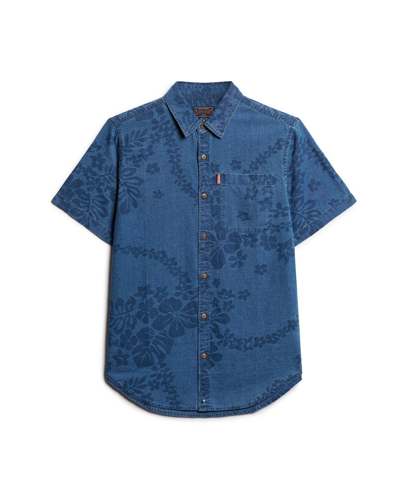 camisa vintage de manga curta loom na cor surf school indigo