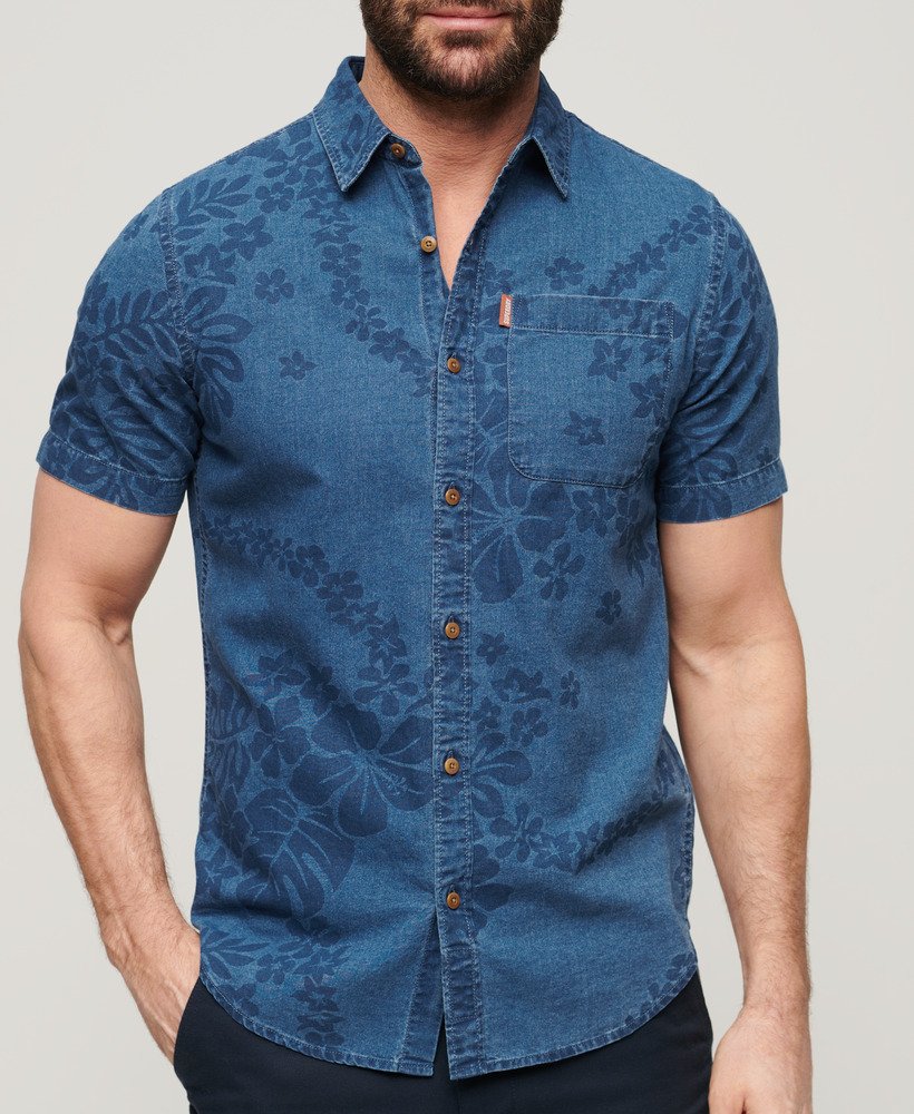 camisa vintage de manga curta loom na cor surf school indigo