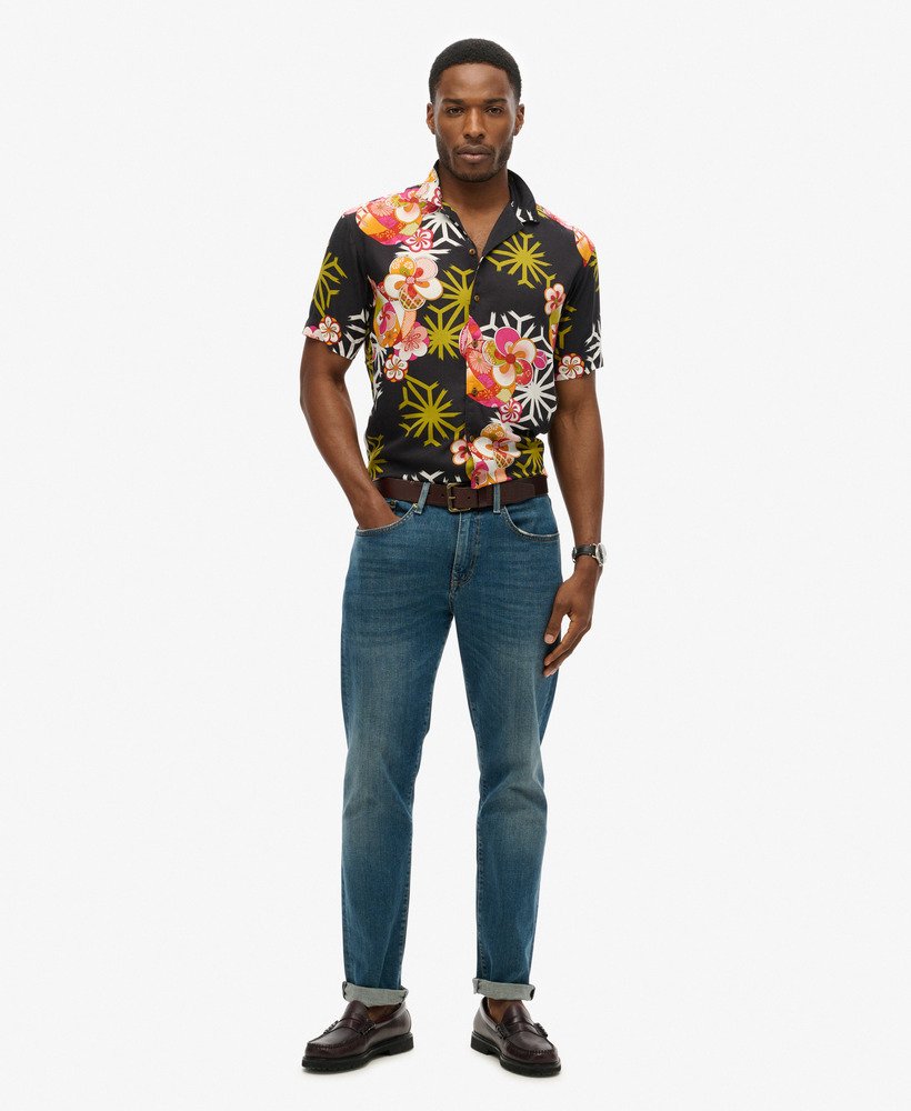 camisa havaiana resort na cor preta asanoha