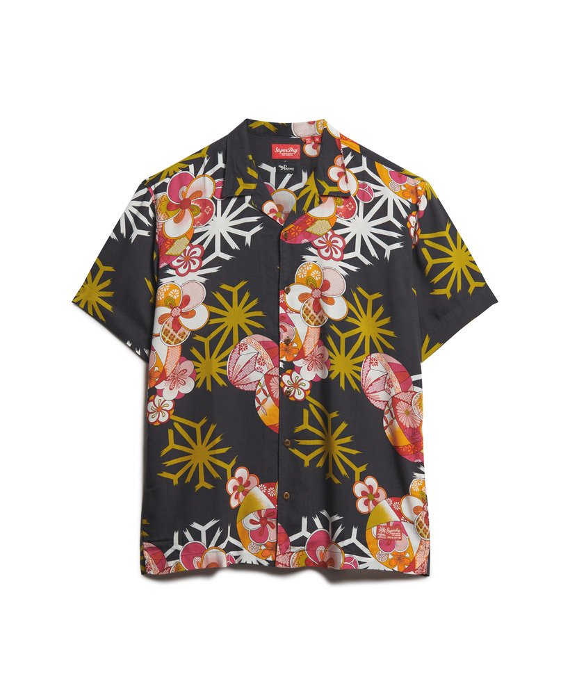 camisa havaiana resort na cor preta asanoha