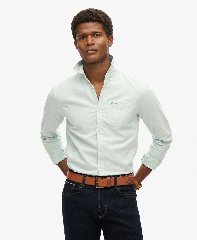camisa oxford de manga comprida verde claro
