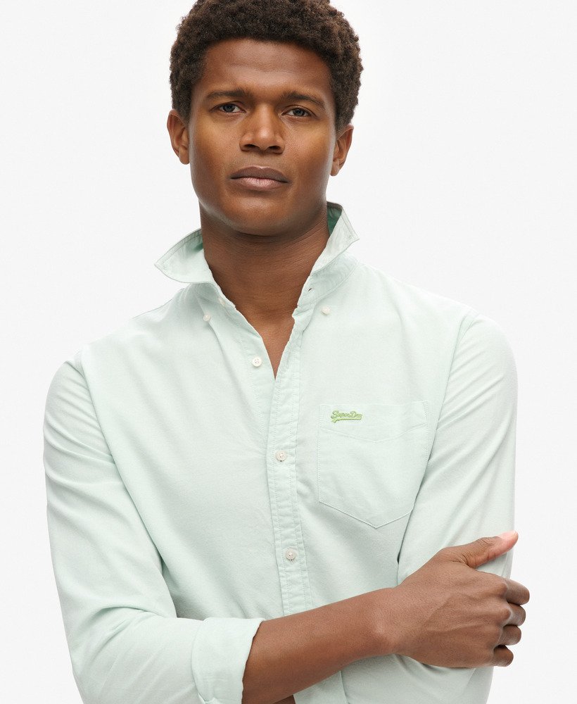 camisa oxford de manga comprida verde claro