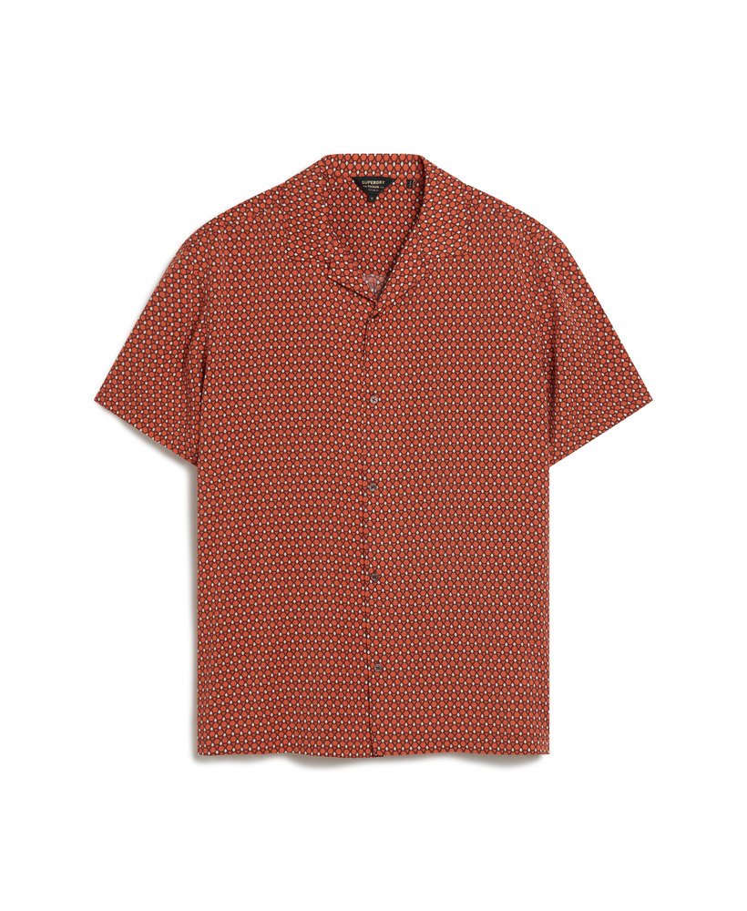 camisa revere anos 70 de manga curta na estampa vermelha philomena.