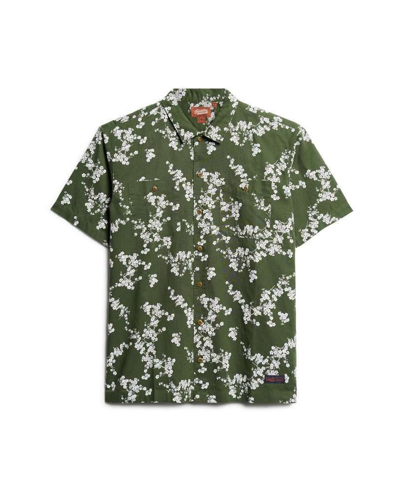 camisa de praia de manga curta na cor flor de oliva