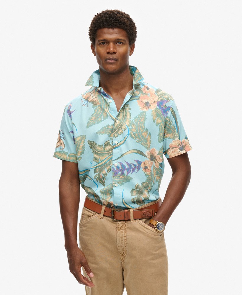 camisa havaiana na cor azul eden hawaiian
