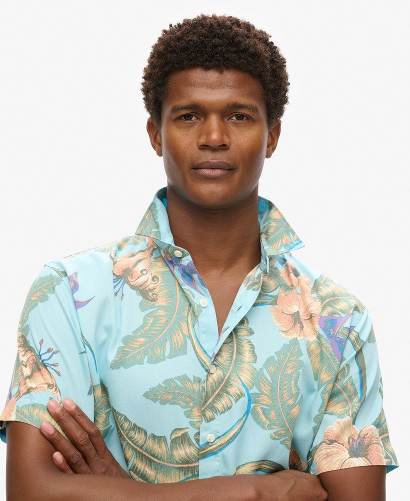 camisa havaiana na cor azul eden hawaiian