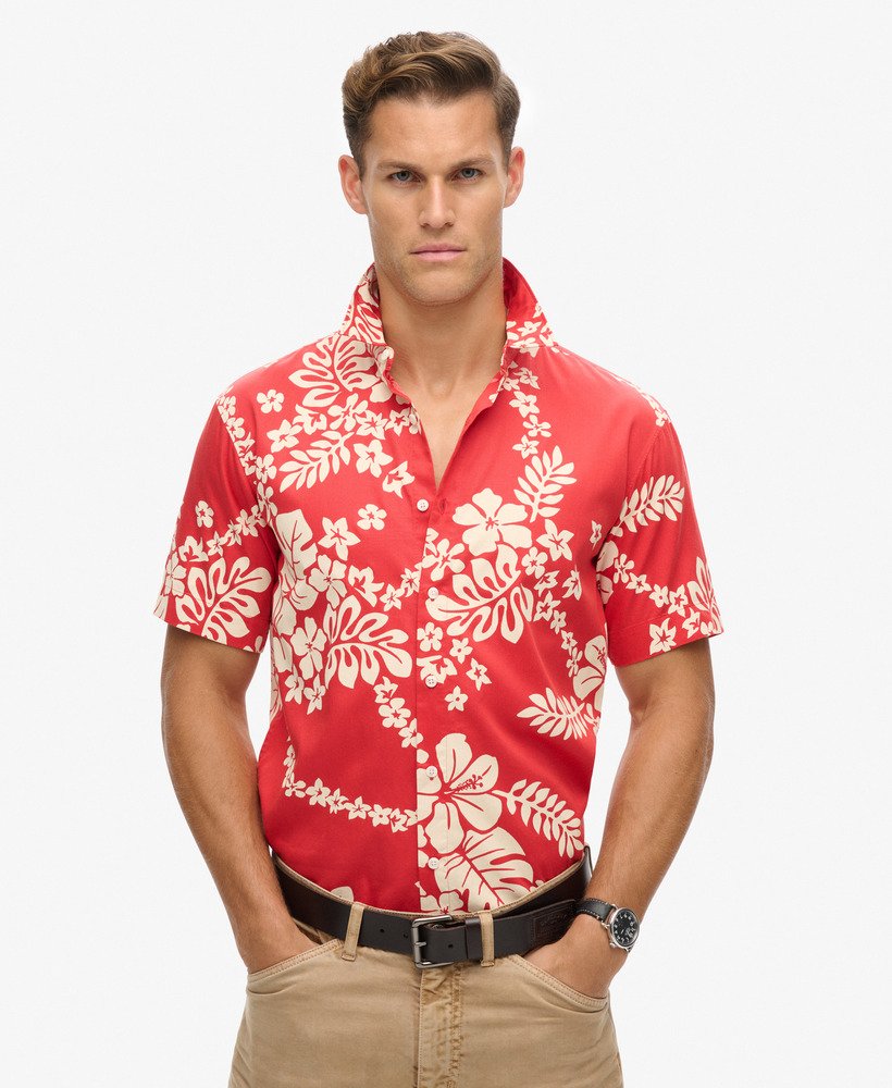 camisa havaiana na cor vermelha surf school