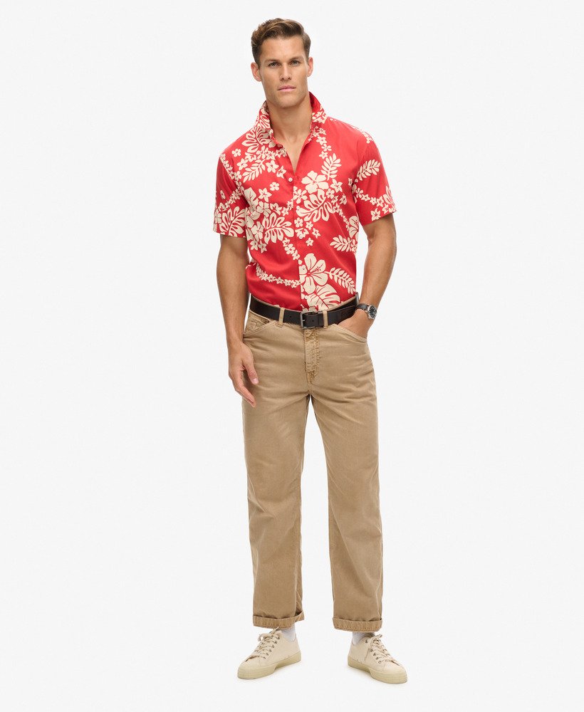 camisa havaiana na cor vermelha surf school
