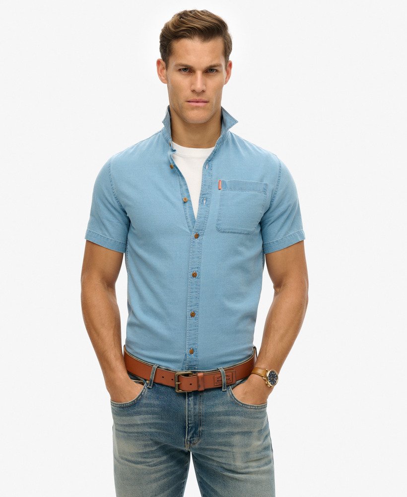 camisa vintage de manga curta loom com lavagem desgastada.