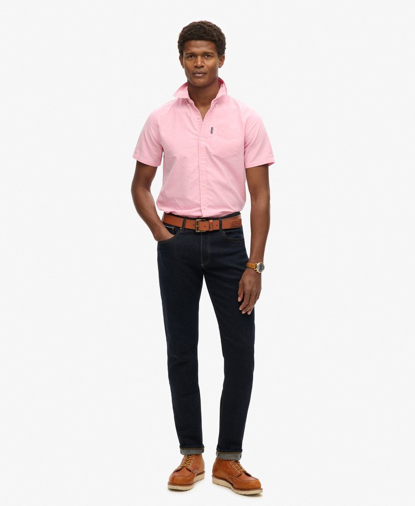 camisa oxford de manga curta em rosa vibrante