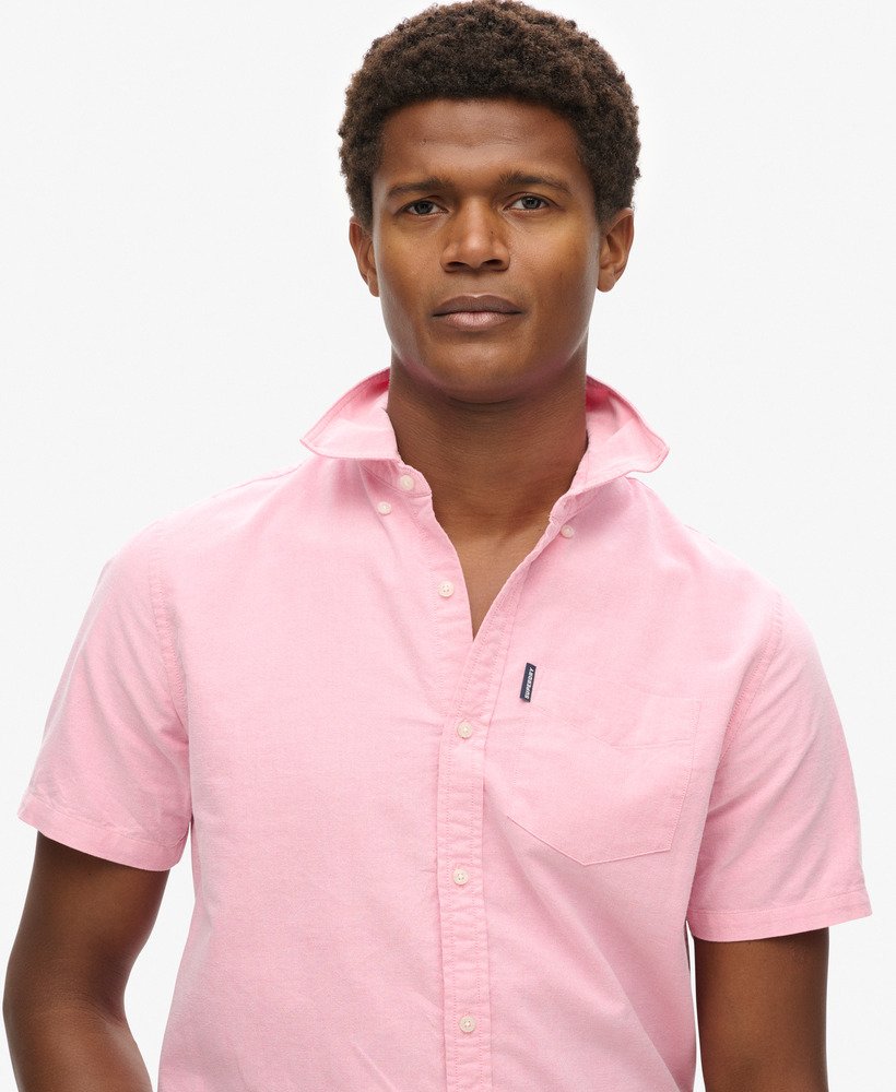 camisa oxford de manga curta em rosa vibrante