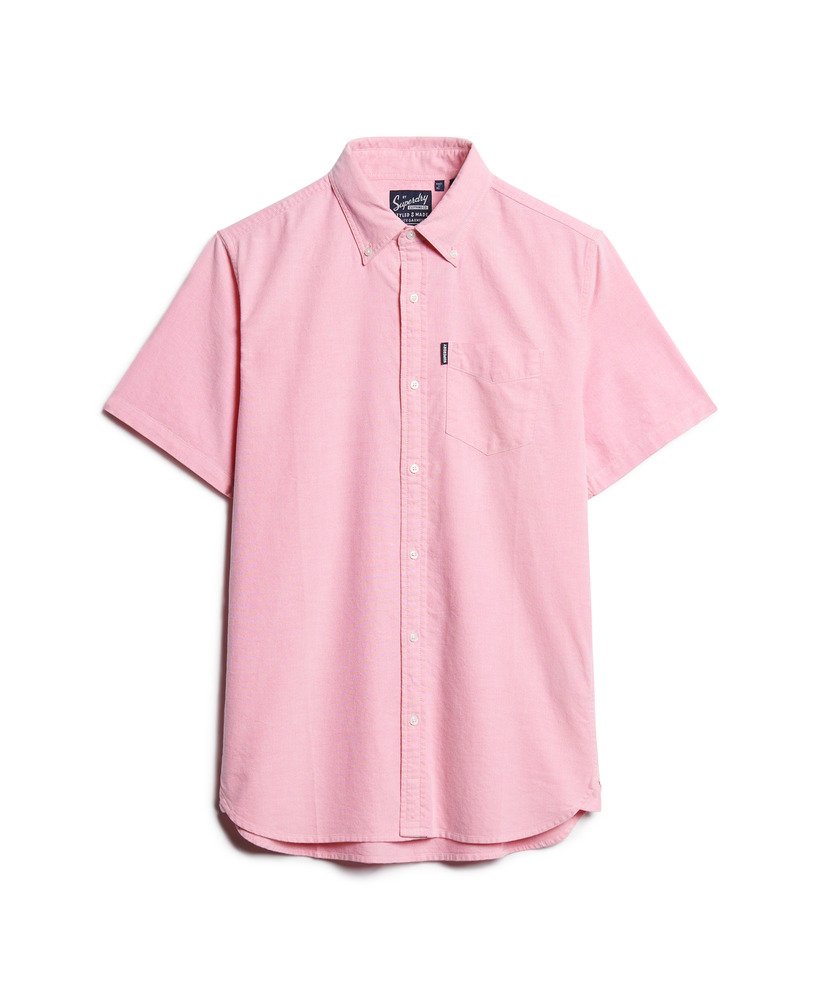 camisa oxford de manga curta em rosa vibrante
