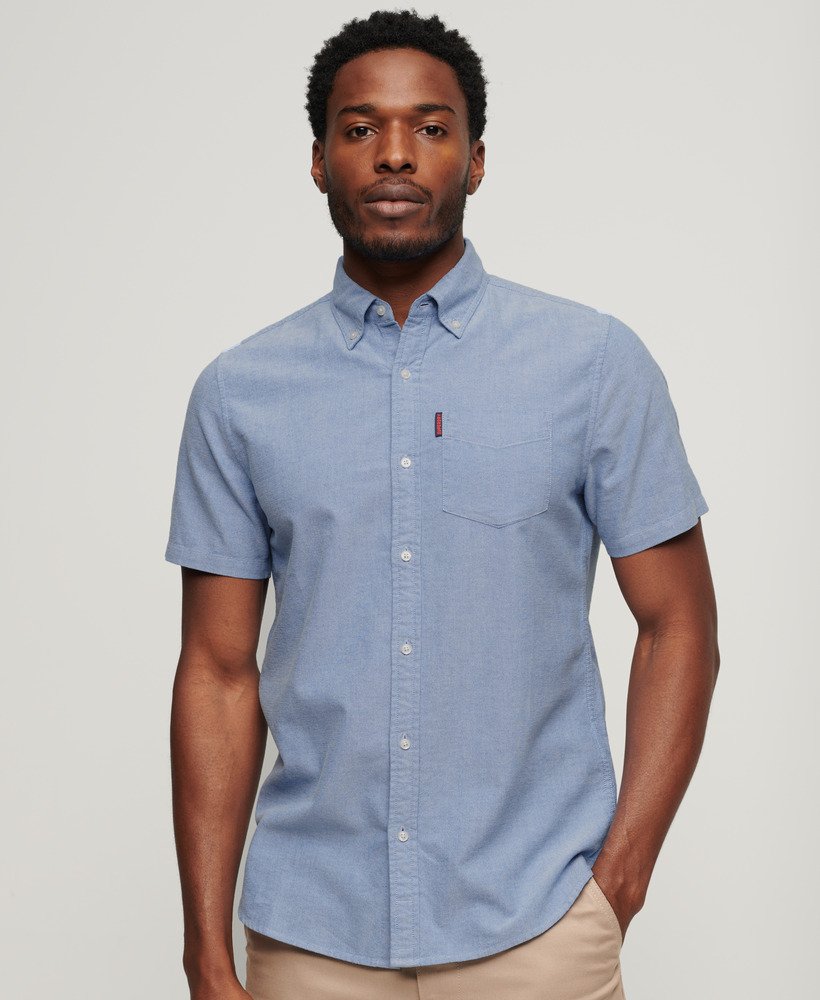 camisa oxford de manga curta na cor azul royal