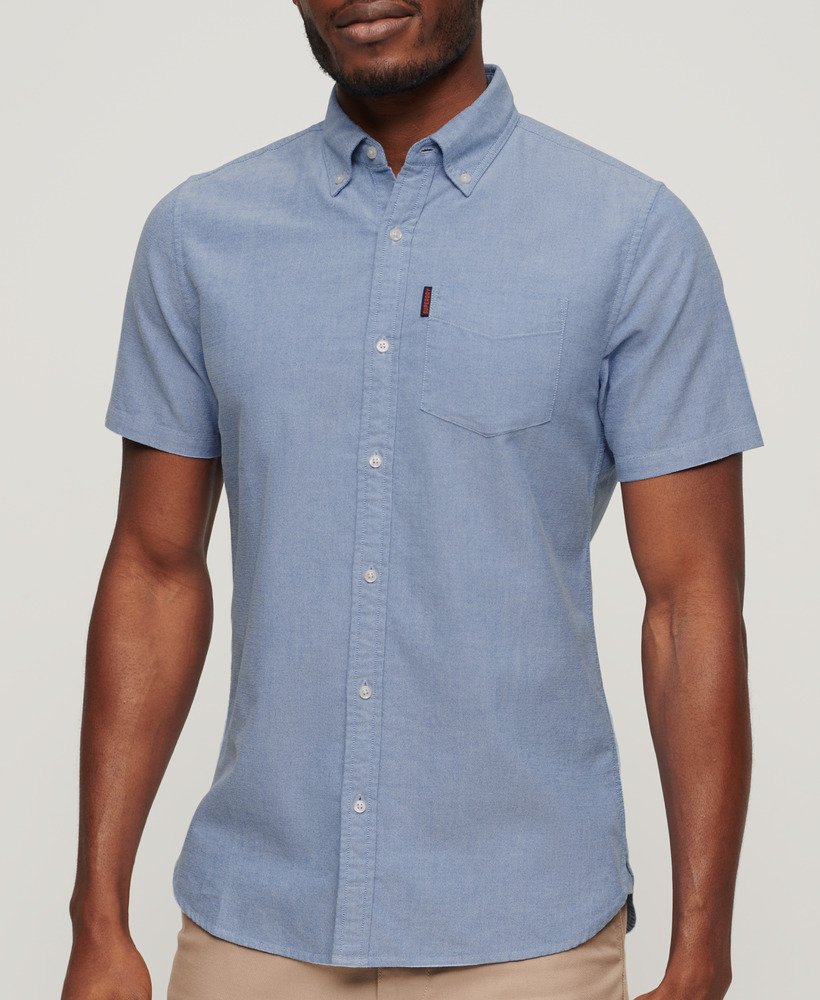 camisa oxford de manga curta na cor azul royal