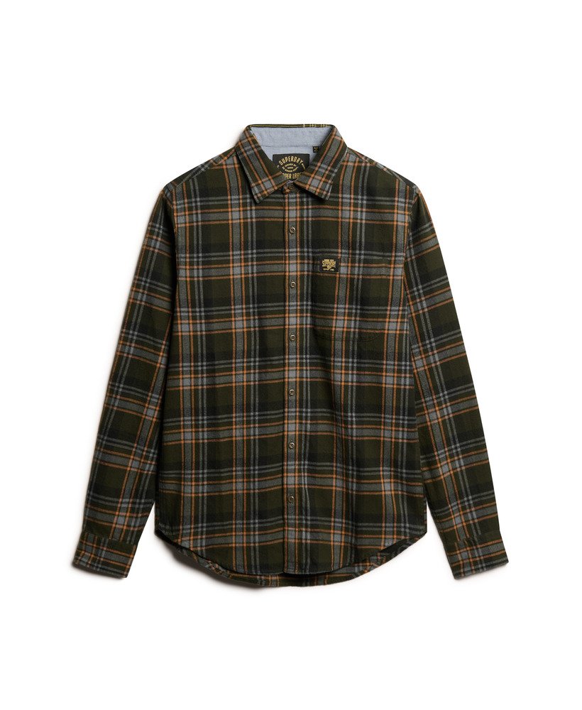 camisa xadrez lenhador em algodão orgânico na cor verde-oliva.