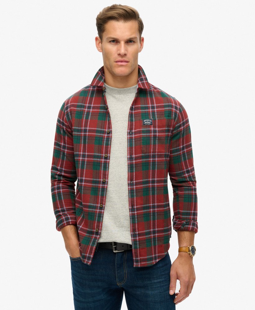 camisa xadrez lenhador em algodão orgânico na cor vermelha buckshot check.