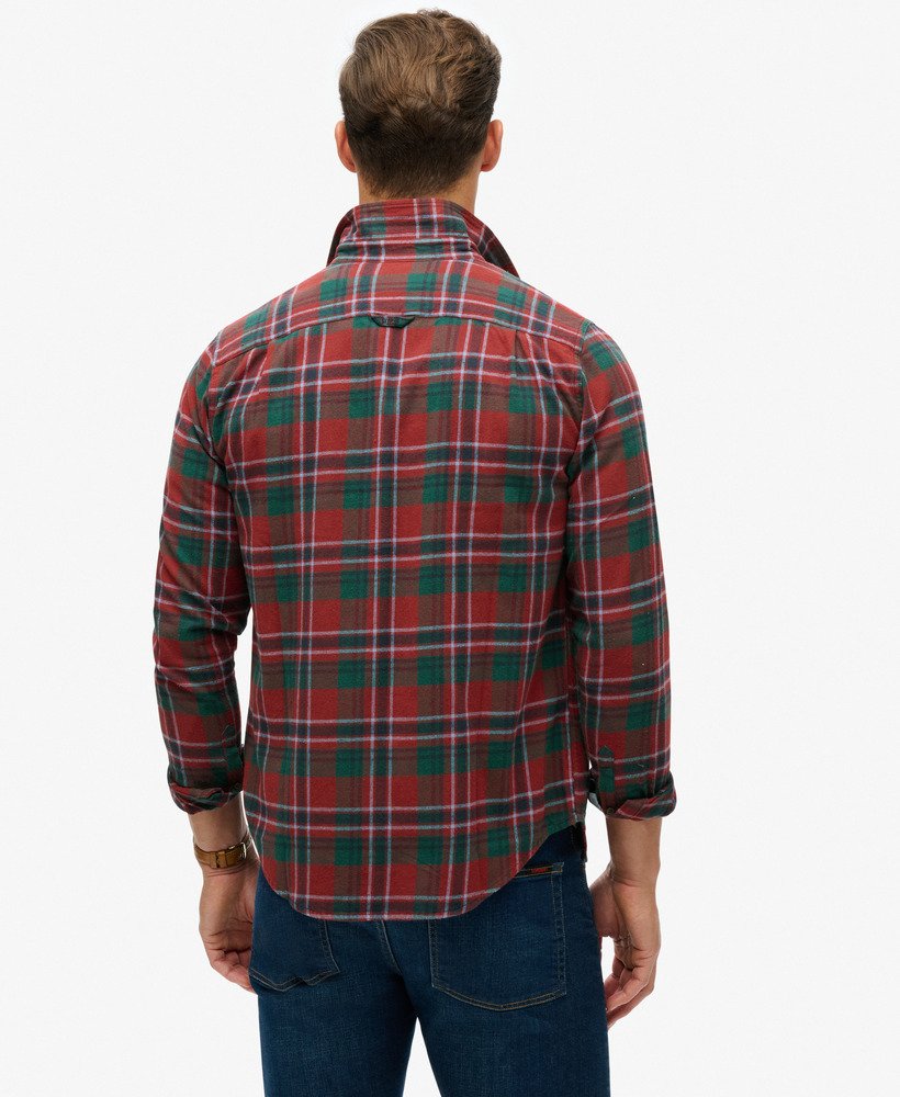 camisa xadrez lenhador em algodão orgânico na cor vermelha buckshot check.