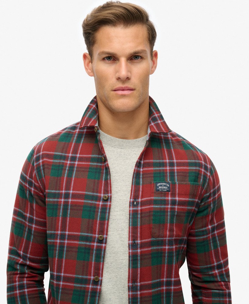 camisa xadrez lenhador em algodão orgânico na cor vermelha buckshot check.