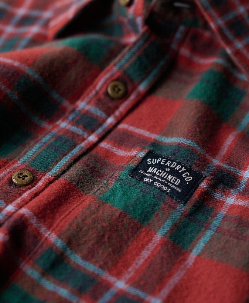 camisa xadrez lenhador em algodão orgânico na cor vermelha buckshot check.