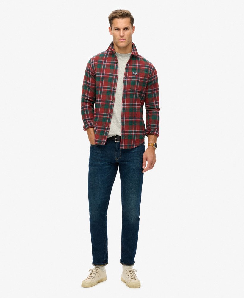 camisa xadrez lenhador em algodão orgânico na cor vermelha buckshot check.