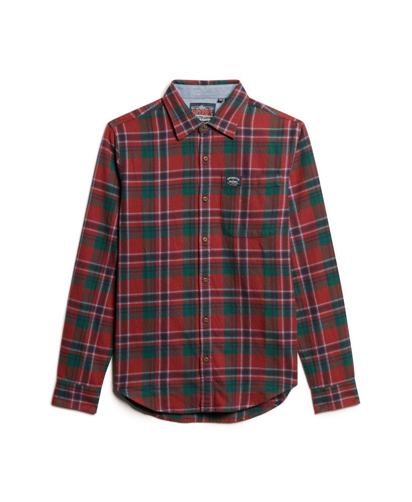 camisa xadrez lenhador em algodão orgânico na cor vermelha buckshot check.