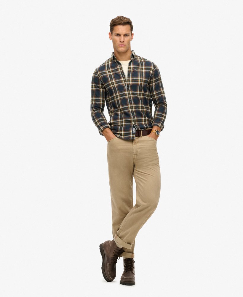 camisa xadrez vintage em algodão orgânico na cor azul marinho bryce check.