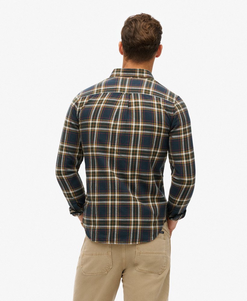 camisa xadrez vintage em algodão orgânico na cor azul marinho bryce check.