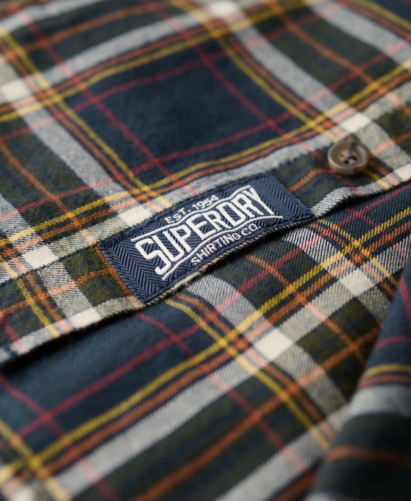 camisa xadrez vintage em algodão orgânico na cor azul marinho bryce check.