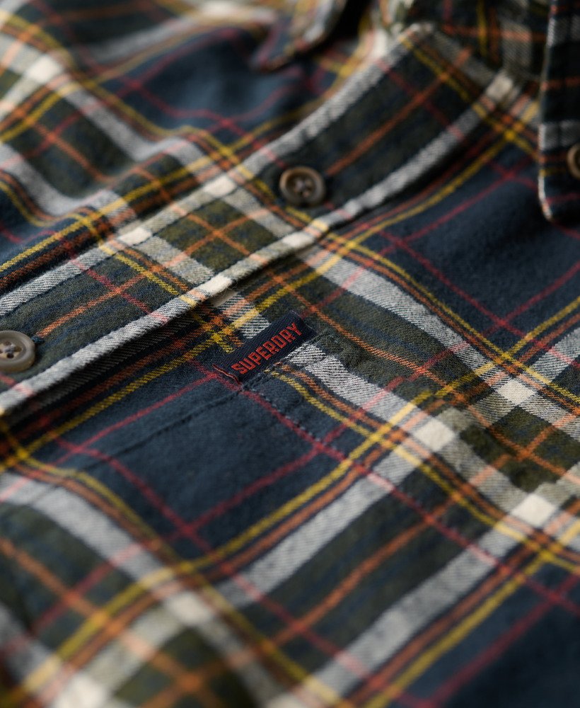 camisa xadrez vintage em algodão orgânico na cor azul marinho bryce check.