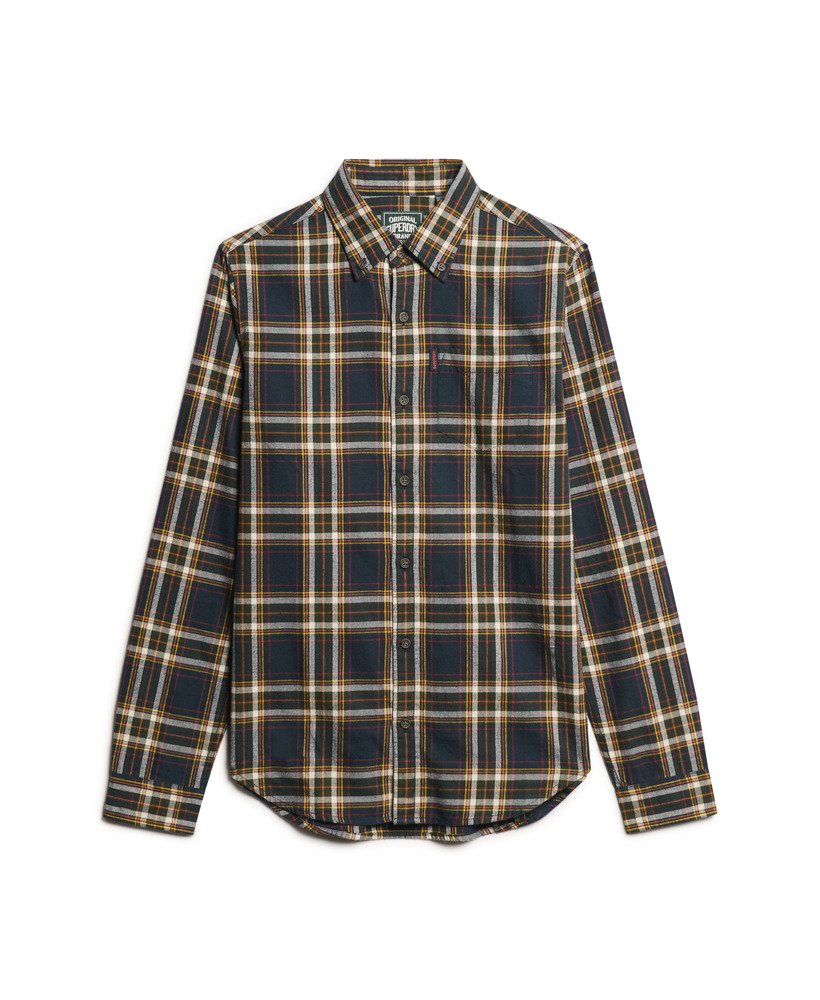 camisa xadrez vintage em algodão orgânico na cor azul marinho bryce check.