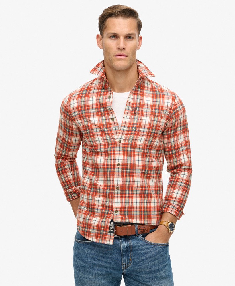 camisa xadrez vintage em algodão orgânico na cor branca estilo frontier check.