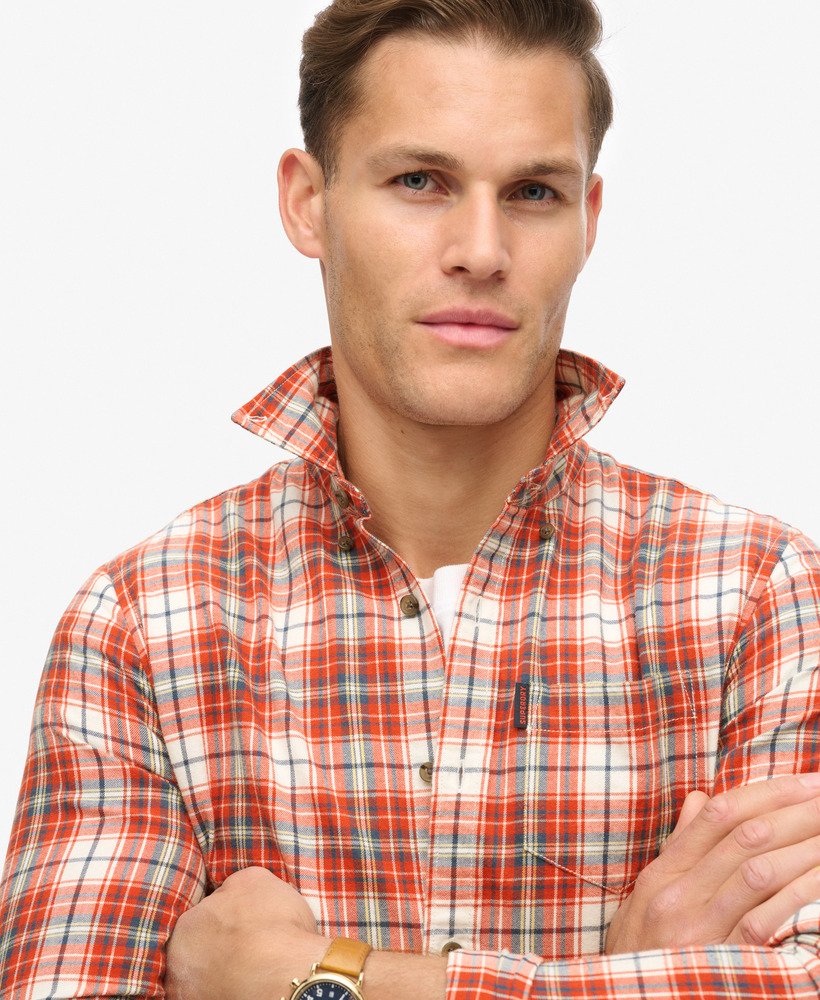 camisa xadrez vintage em algodão orgânico na cor branca estilo frontier check.