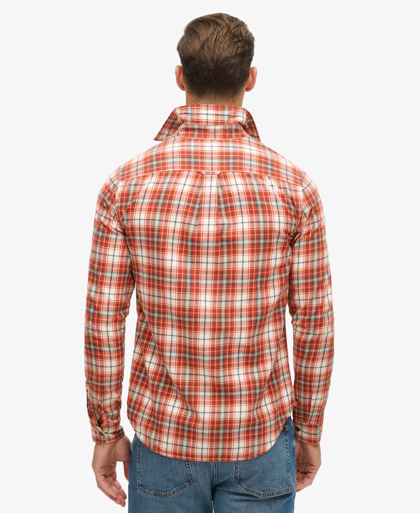 camisa xadrez vintage em algodão orgânico na cor branca estilo frontier check.