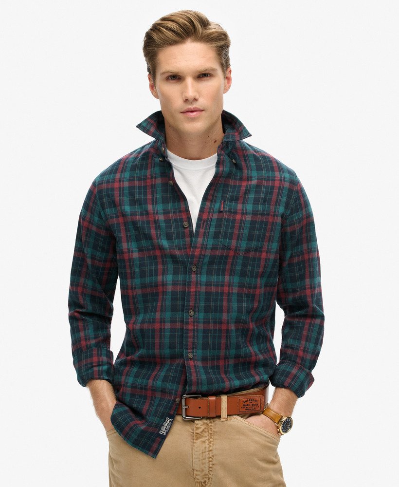 camisa xadrez vintage em algodão orgânico na cor montauk check navy.