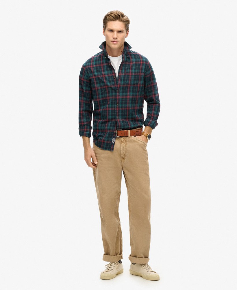 camisa xadrez vintage em algodão orgânico na cor montauk check navy.