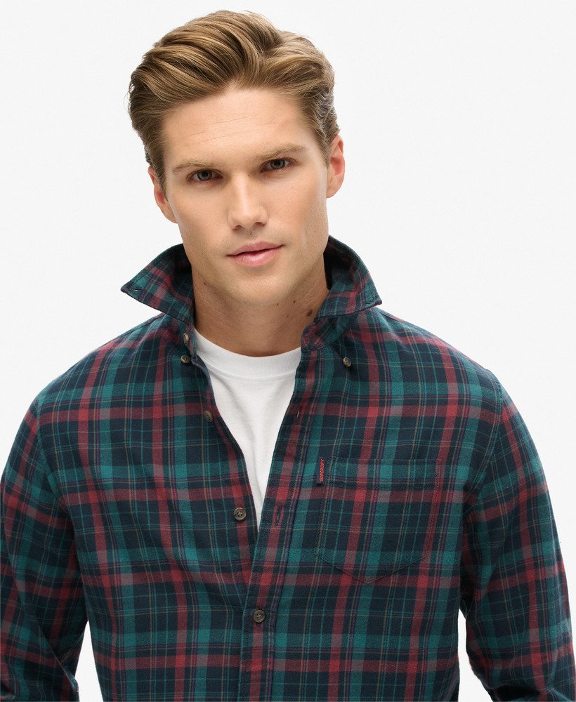camisa xadrez vintage em algodão orgânico na cor montauk check navy.
