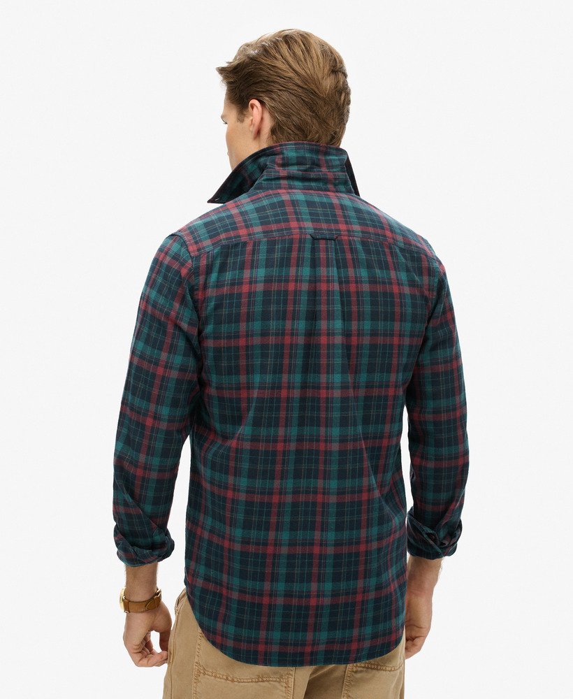 camisa xadrez vintage em algodão orgânico na cor montauk check navy.