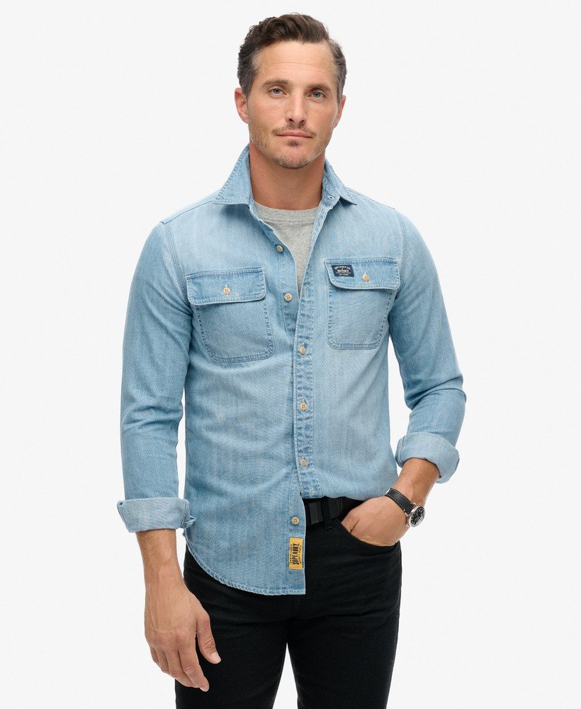 camisa de trabalho bordada em lavagem pesada