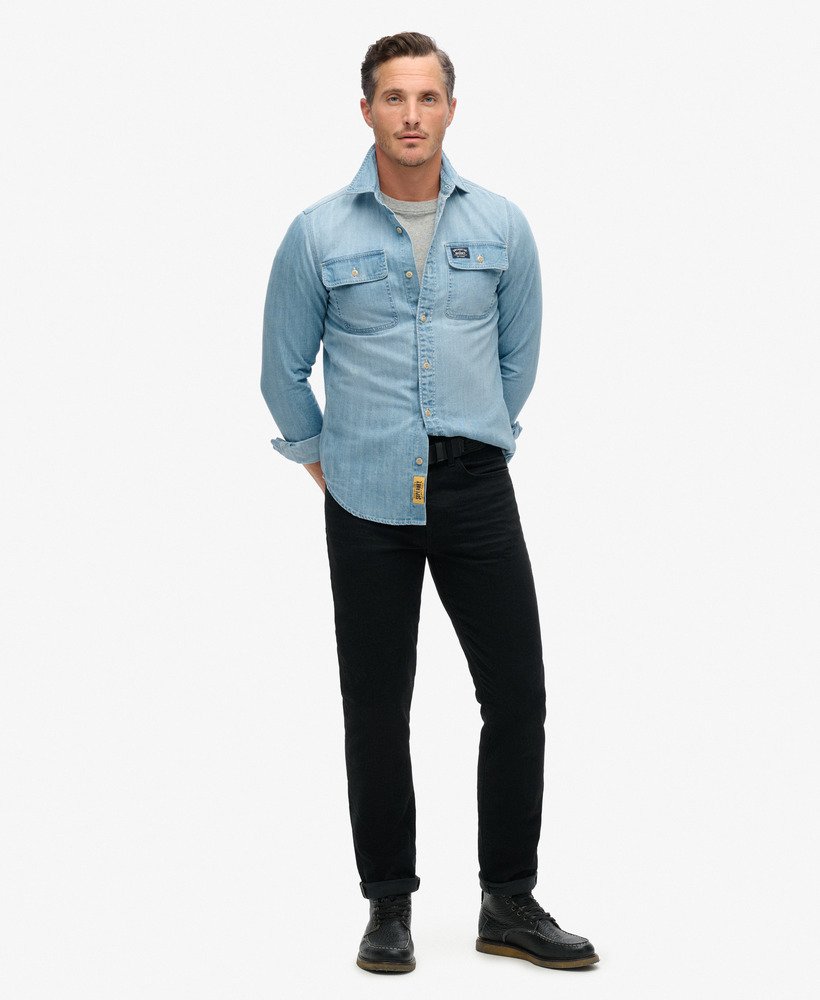 camisa de trabalho bordada em lavagem pesada