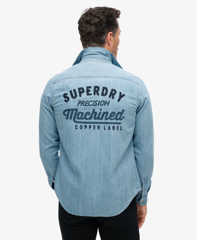 camisa de trabalho bordada em lavagem pesada