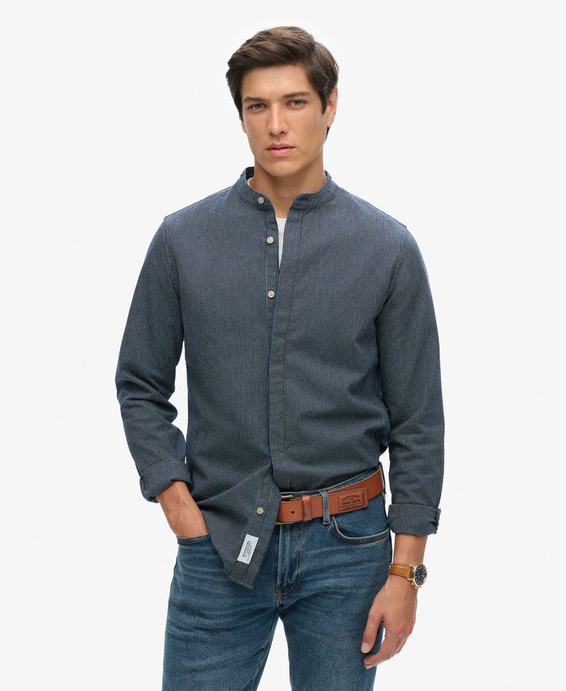 camisa indigo grandad da the merchant store em listras índigo