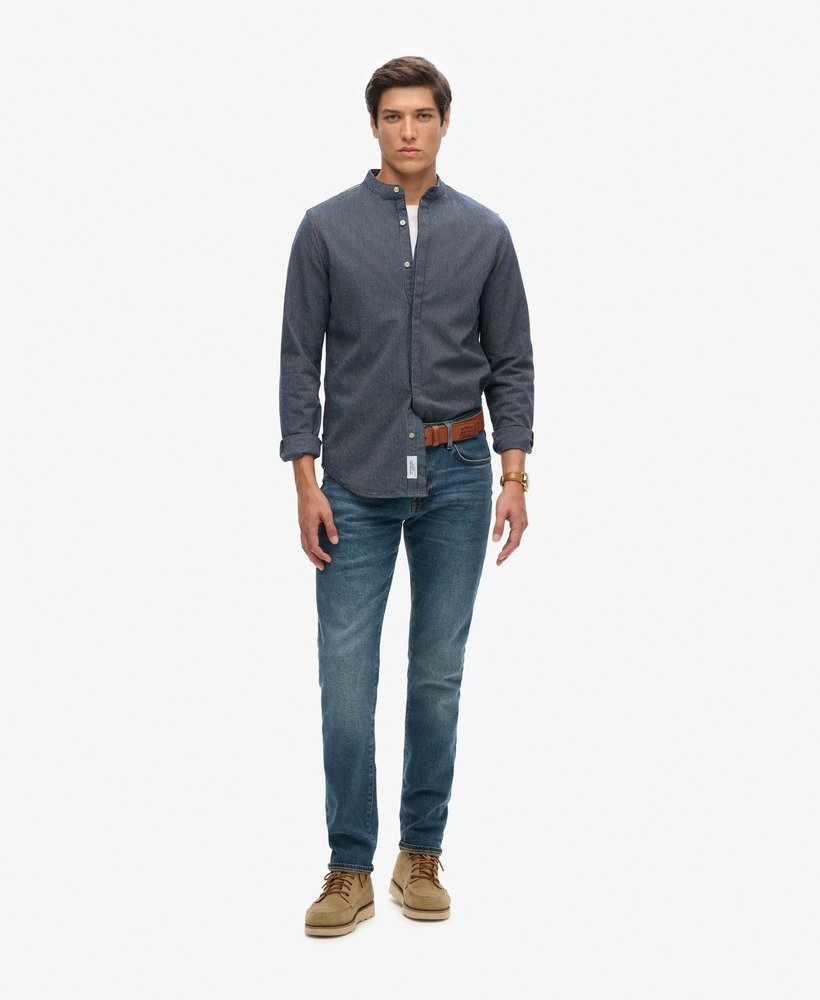 camisa indigo grandad da the merchant store em listras índigo